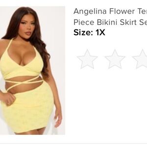 Fashion Nova Yellow Floral Bikini Set w/ Sarong (3 Piece, Size 1X)